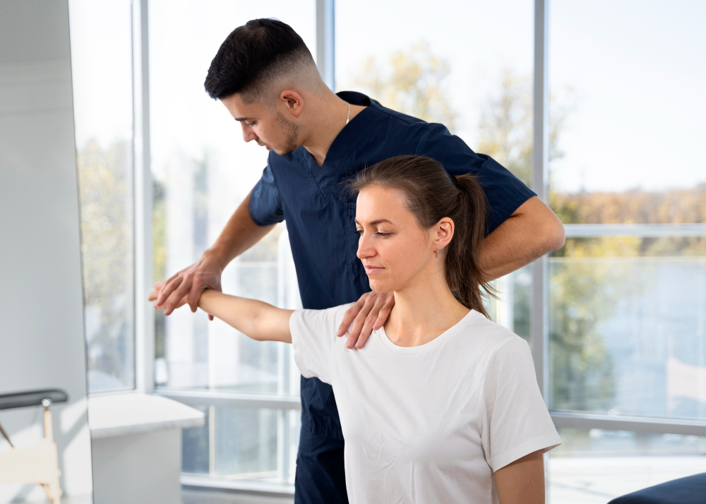 woman getting help in physical therapy